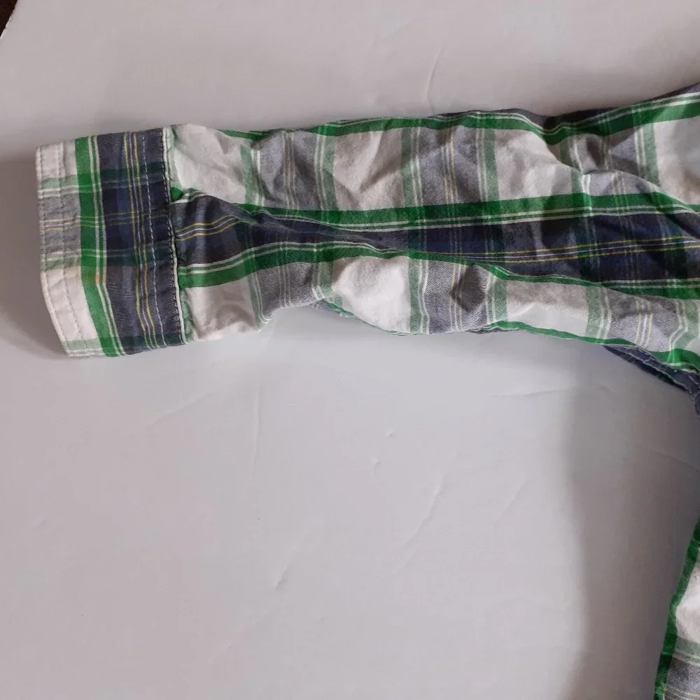 Oshkosh Boys Shirt Button Down Blue Green Plaid Long Sleeve Size 3T